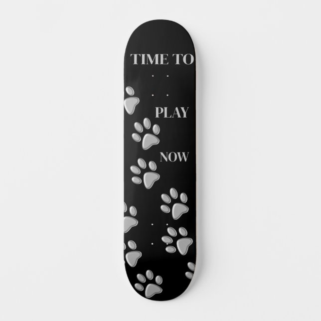 Silver Dog Paws black Background Print Pattern Skateboard (Front)