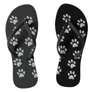 Silver Dog Paws black Background Print Pattern Thongs