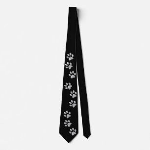 Silver Dog Paws black Background Print Pattern Tie