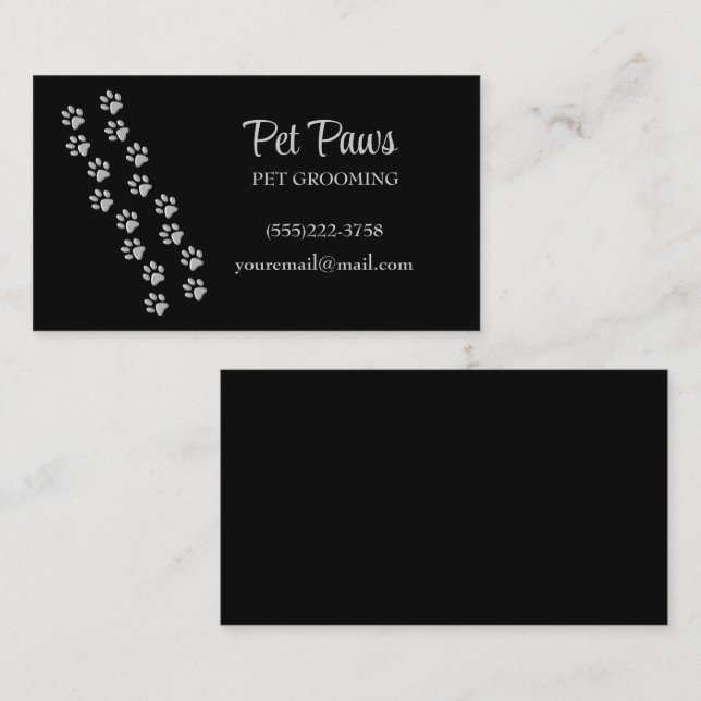 Silver Dog Paws Pattern Pet Grooming Service  Business Card (Front/Back)