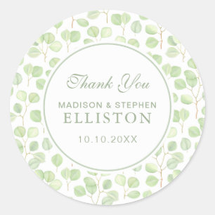 Silver Dollar Eucalyptus & Branches   Thank You Classic Round Sticker
