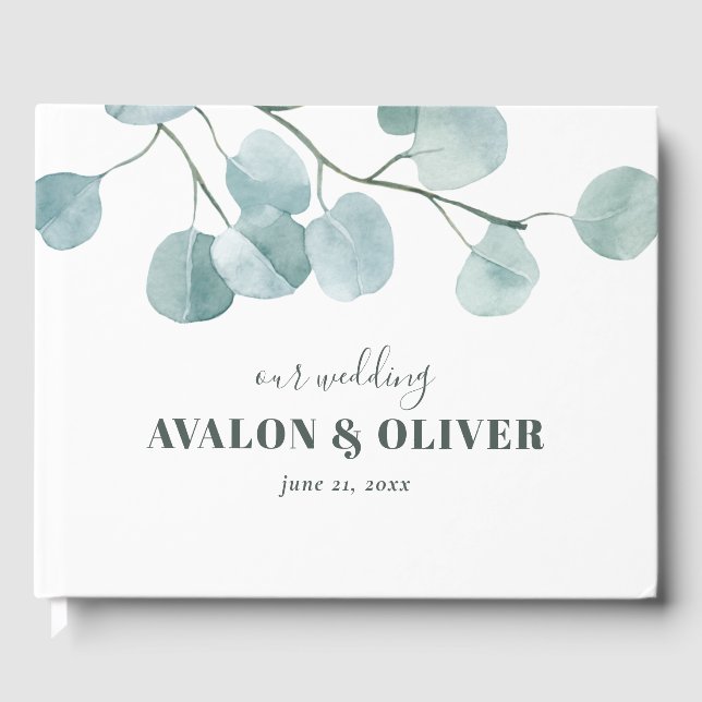Silver Dollar Eucalyptus Wedding Guest Book (Front)