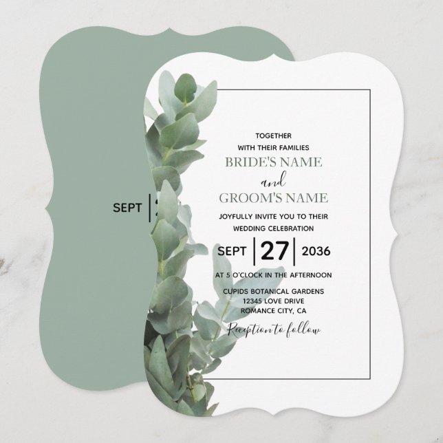 Silver Dollar Eucalyptus Wedding Invitations (Front/Back)