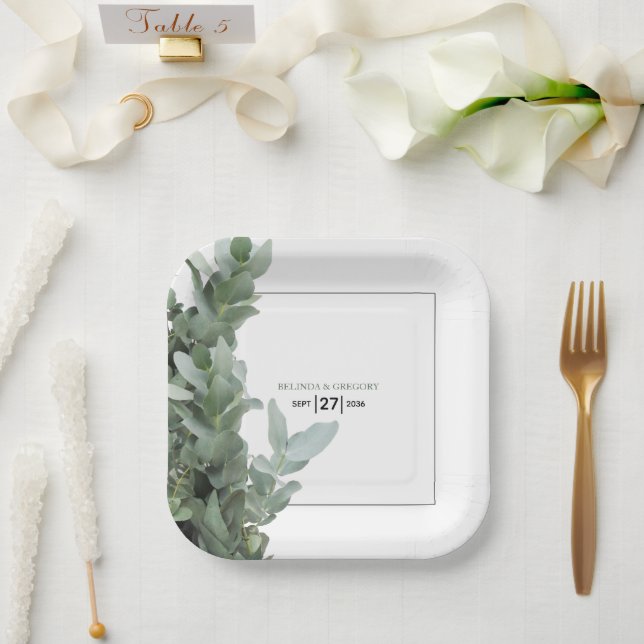Silver Dollar Eucalyptus Wedding  Paper Plate (Wedding)