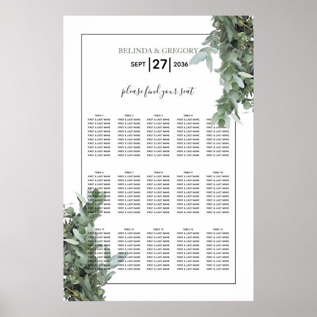 Silver Dollar Eucalyptus Wedding Seating Chart (Front)