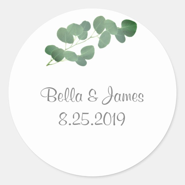 Silver Dollar Eucalyptus Wedding Stickers (Front)