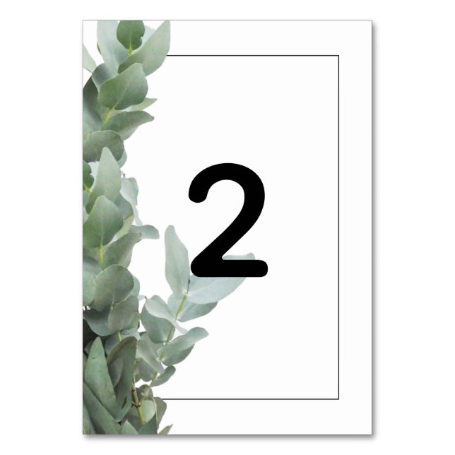 Silver Dollar Eucalyptus Wedding Table Number (Front)