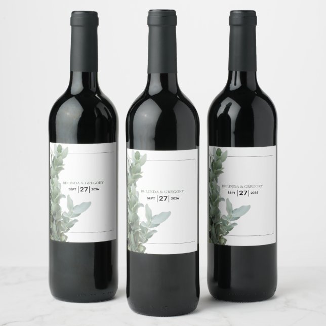 Silver Dollar Eucalyptus Wedding Wine Label (Bottles)