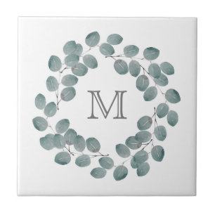 Silver Dollar Eucalyptus Wreath Ceramic Tile