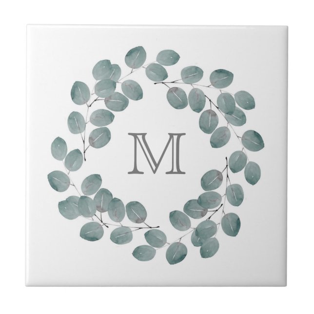 Silver Dollar Eucalyptus Wreath Ceramic Tile (Front)