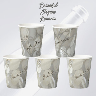 Silver Dollar Lunaria 25th Anniversary Elegant Paper Cups
