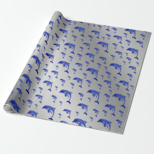silver,dolphin, fish, nature, aquatic, design, wrapping paper