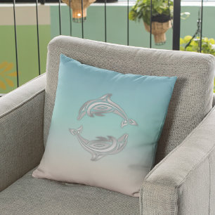Silver Dolphin Turquoise Modern Maritime Cushion