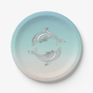 Silver Dolphins Beach Style Luau Paper Plate
