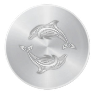 Silver Dolphins Monogram Coastal Ceramic Knob