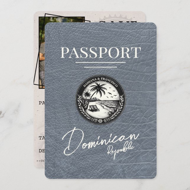 Silver Dominican Republic Passport Save The Date (Front/Back)