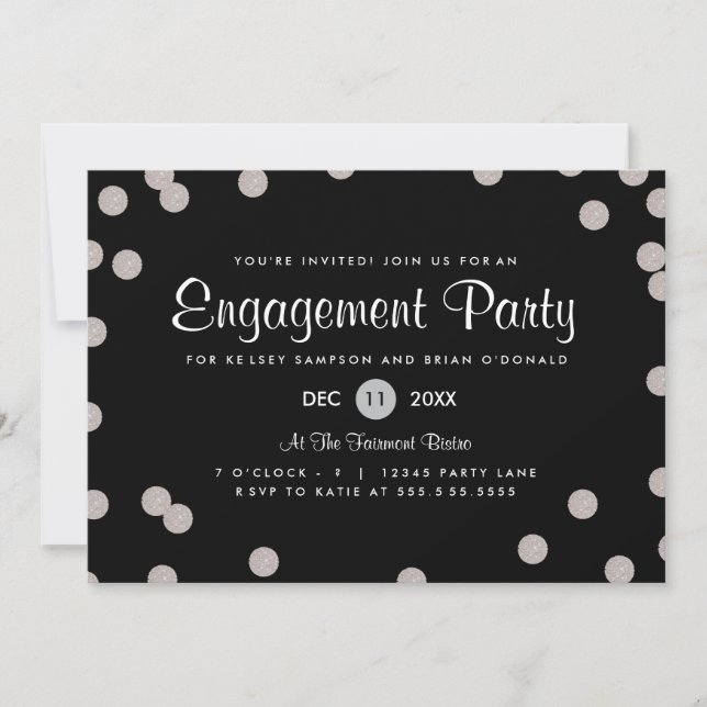 Silver Dotted Engagement Party Invite (Front)