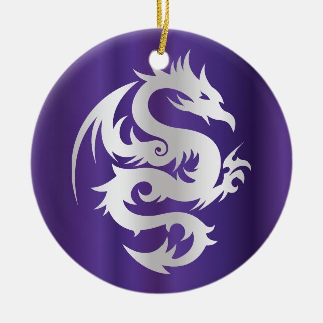 Silver Dragon on Imperial Purple Ceramic Tree Decoration (Front)