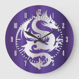 Silver Dragon on Imperial Purple Large Clock