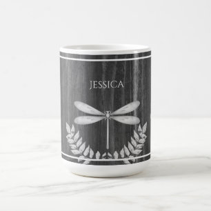 Silver Dragonfly Rustic Personalised Coffee Mug
