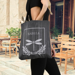 Silver Dragonfly Rustic Personalised Tote Bag