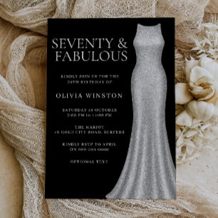 Silver Dress Black Seventy Fabulous 70th Birthday Invitation