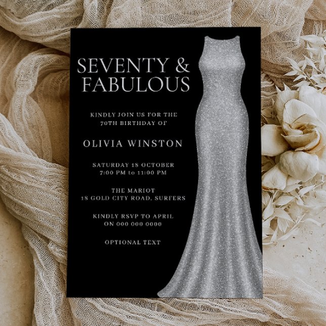 Silver Dress Black Seventy Fabulous 70th Birthday Invitation (Creator Uploaded)