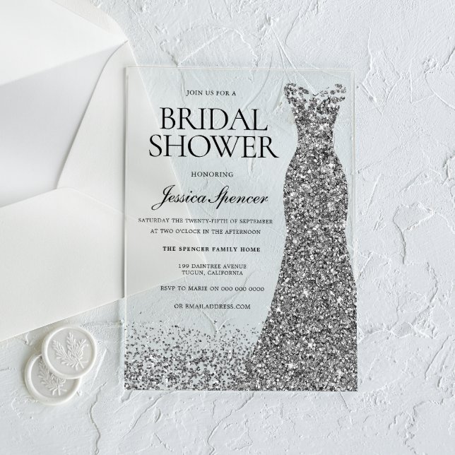 Silver Dress Elegance Bridal Shower Acrylic Invitations (Creator Uploaded)