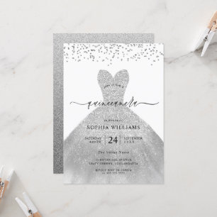 Silver Dress Elegant Glitter Quinceanera Party Invitation