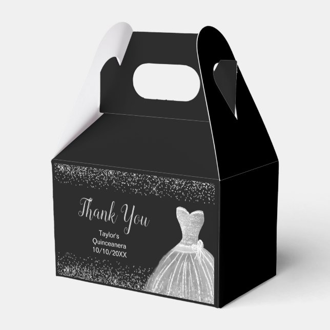 Silver Dress Faux Glitter Quinceanera  Favour Box (Back Side)