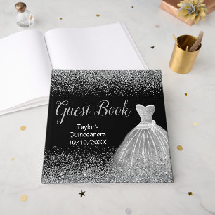 Silver Dress Faux Glitter Quinceanera Guest Book