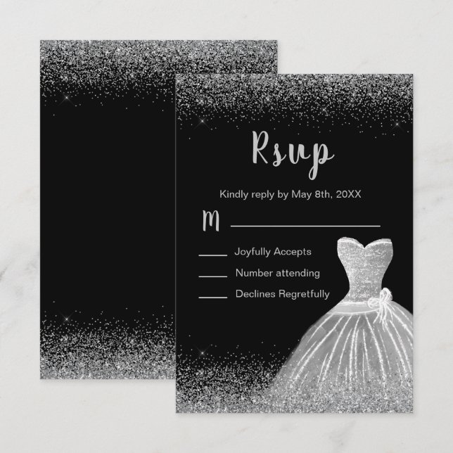 Silver Dress Faux Glitter Sweet 16  RSVP Card (Front/Back)
