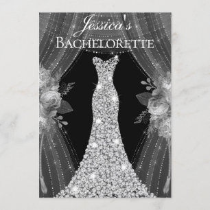 Silver Dress Floral Elegant Bachelorette Invite