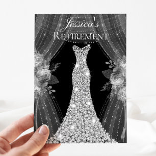 Silver Dress Floral Elegant Retirement Invite