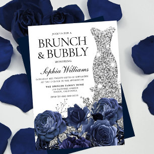 Silver Dress Navy Brunch & Bubbly Bridal Shower Invitation