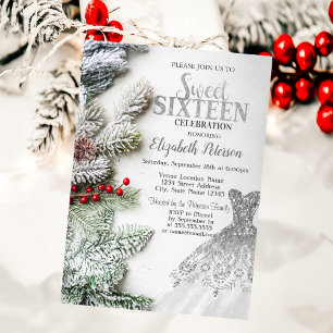 Silver Dress,Pine Tree Branches Sweet 16 Party  Invitation