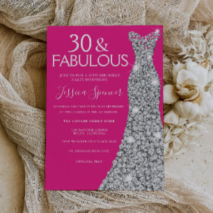 Silver Dress Pink 30 & Fabulous 30th Birthday Invitation