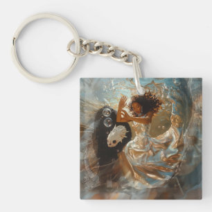 Silver Dress Priestess Occult Dark Witchy AI Art Key Ring