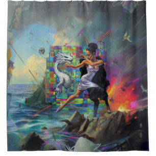 Silver Dress Priestess Occult Dark Witchy AI Art Shower Curtain
