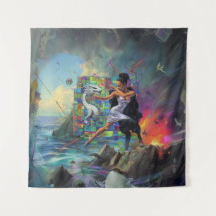 Silver Dress Priestess Occult Dark Witchy AI Art Tapestry