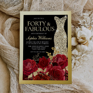 Silver Dress, Red Roses & Black 40th Birthday Gold