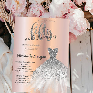 Silver Dress, Rose Gold 50th Birthday Party Invitation