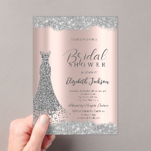 Silver Dress Sparkle Frame Rose Gold  Acrylic Invitations