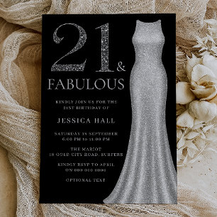 Silver Dress Womans 21st Birthday Party Invitation