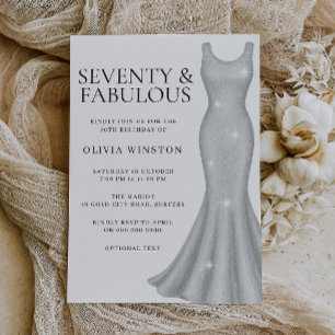 Silver Dress Womans 70th Birthday Party Invitation