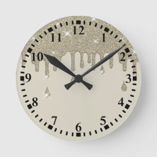 Silver Drip Glitter Effect & Sparkles Round Clock