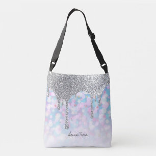 *~* Silver Drip Glitter Pastel Pink Blue  Stars Crossbody Bag
