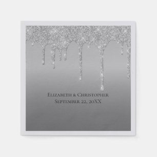 Silver Dripping Glitter Glam Elegant Wedding Napkin
