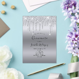 Silver Dripping Glitter Glam Quinceanera Birthday Acrylic Invitations