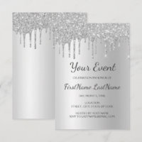 Silver Dripping Glitter Sweet 16 Bridal Shower